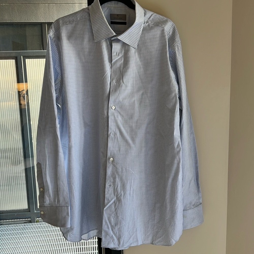 Canali Men’s blue check dress shirt, size 44/17.5.